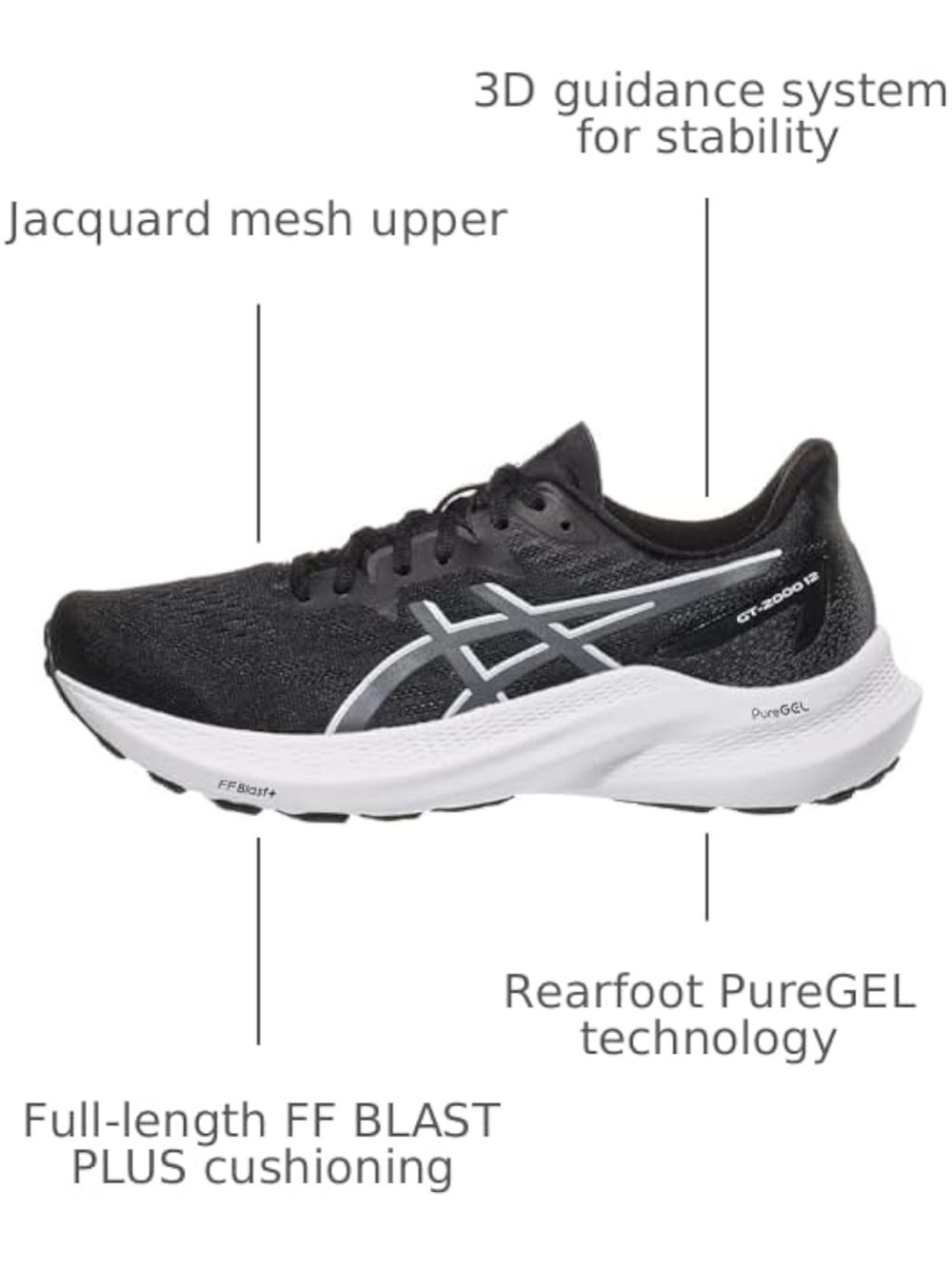 Asics Black and White Women's Running Shoes - Picture 5 of 14
